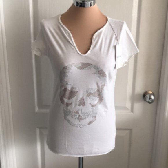 ZADIG & VOLTAIRE Tunisien Camo Skull Tee WHITE Sz. Med - Picture 1 of 7